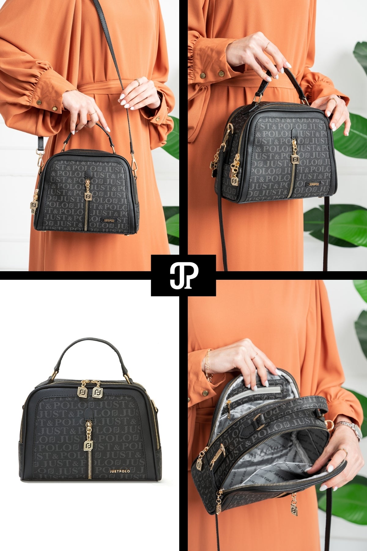 Just Polo Original Women's New Season Luxury Soft Leather Adjustable Crossbody Stylish Hand and Shoulder Bag Black - MALLTURK