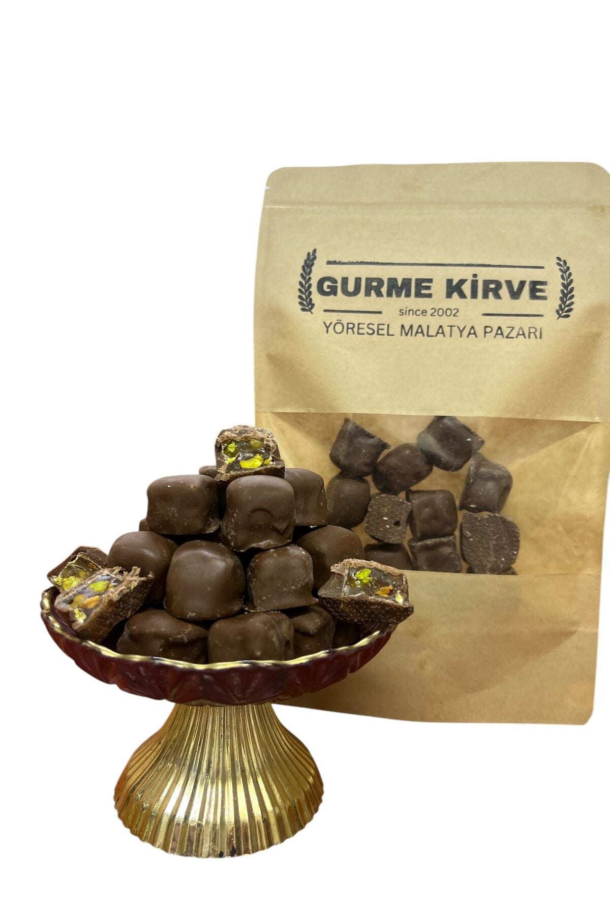 gurmekirve Chocolate Coated Pistachio Turkish Delight 400 g - MALLTURK