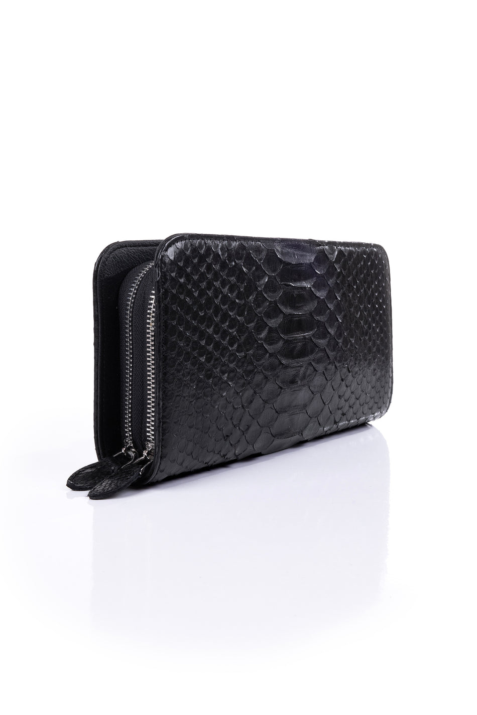 Fubileather Double Zipper Black Genuine Dragon Leather Handbag Unisex