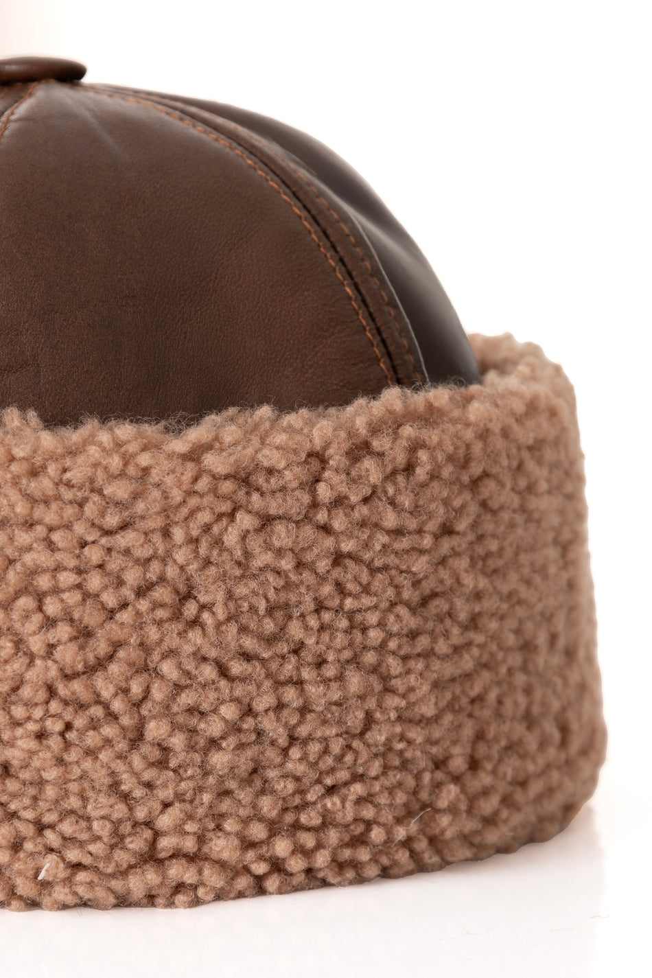 Fubileather Genuine Leather Brown Snotop Fur-Lined Outdoor Leather Fur Hat Unisex