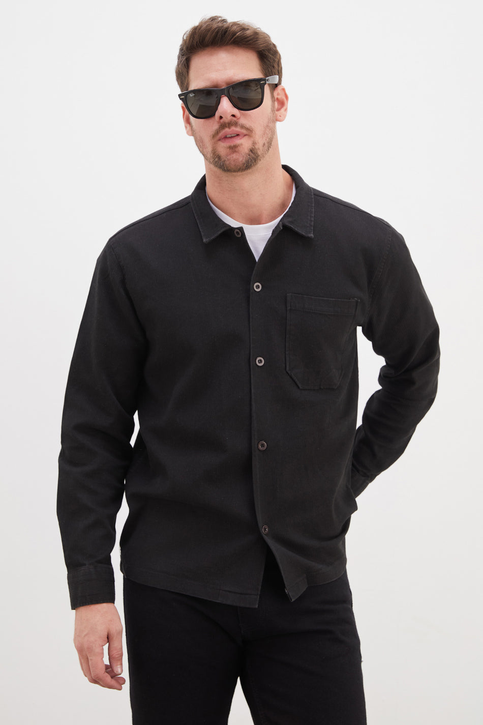 Ribbed Single Pocket Buttoned Shirt