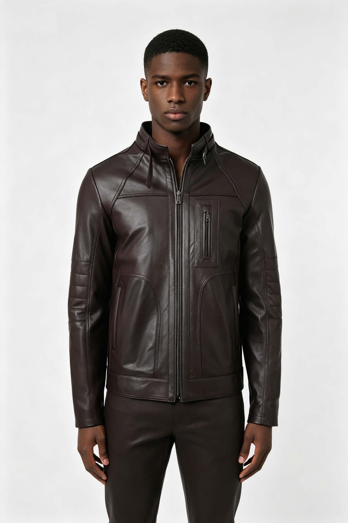 ALIN Theroux Men's Genuine Leather Relaxed Fit Leather Jacket Brown - MALLTURK