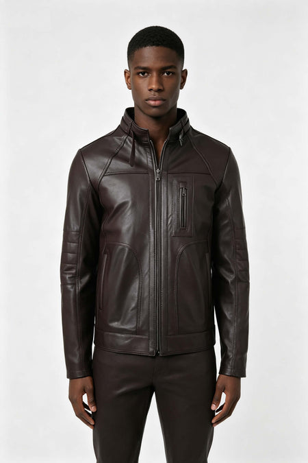 ALIN Theroux Men's Genuine Leather Relaxed Fit Leather Jacket Brown - MALLTURK