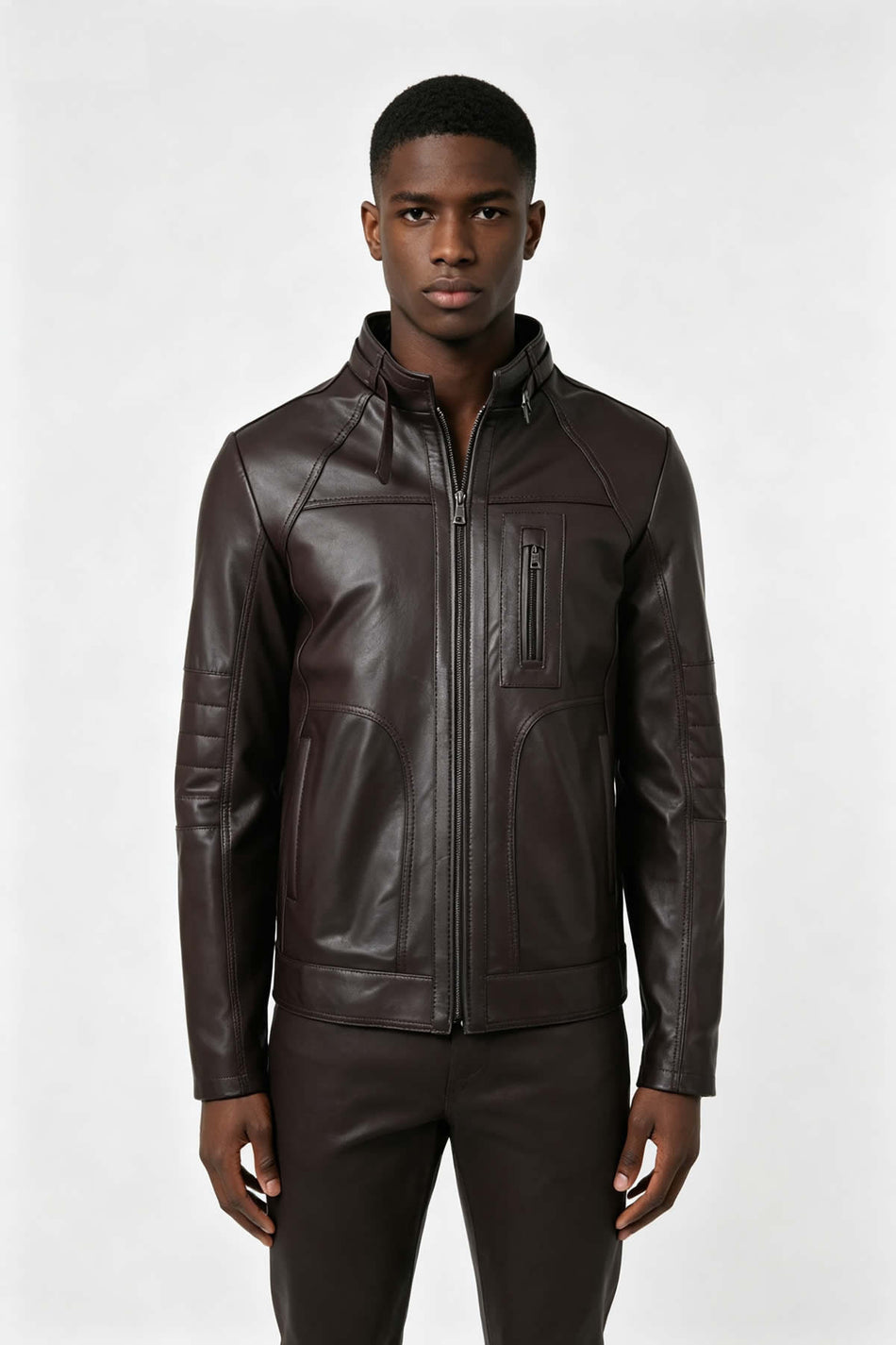 ALIN Theroux Men's Genuine Leather Relaxed Fit Leather Jacket Brown