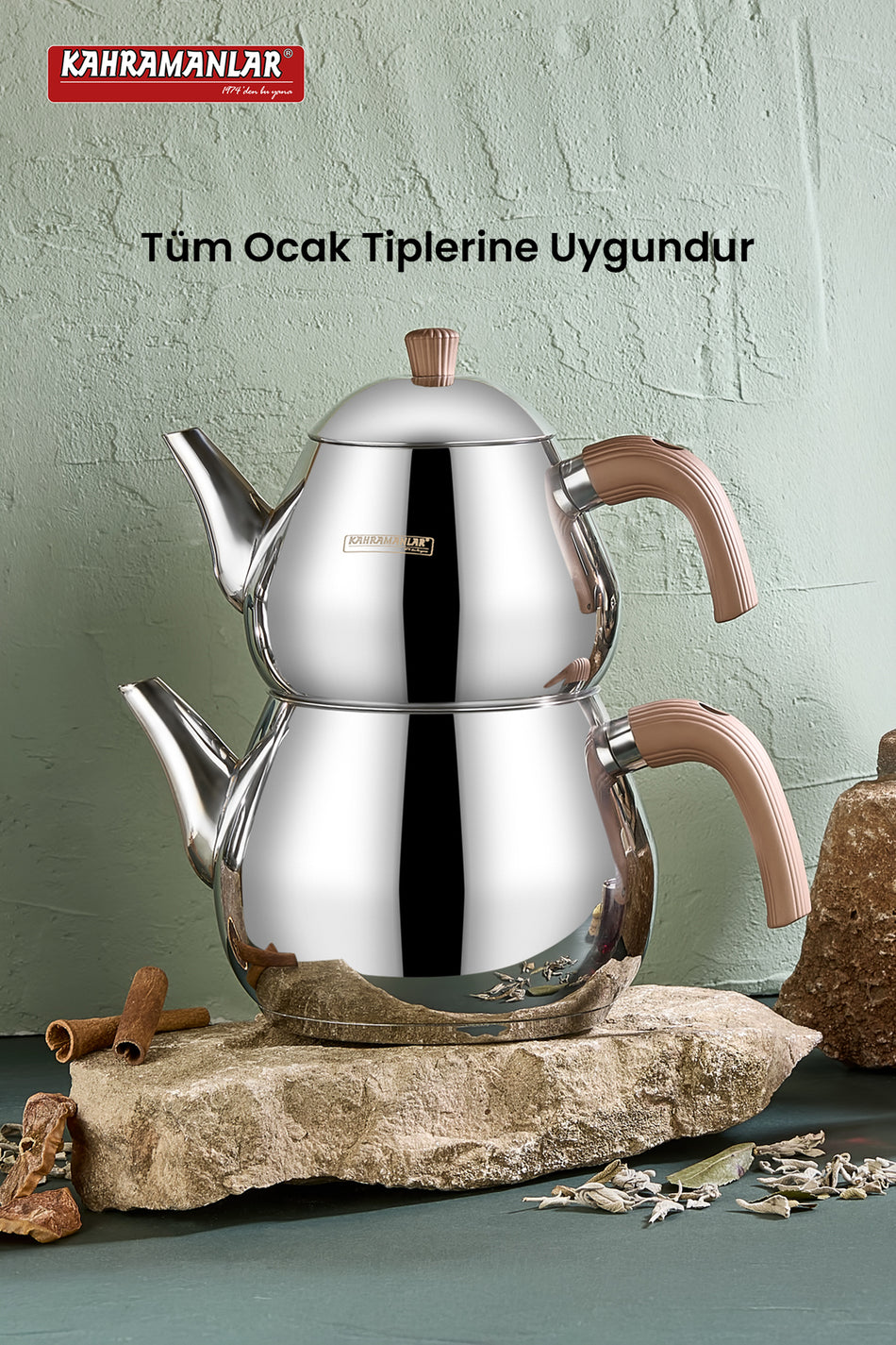 Kahramanlar Damla Mini Teapot Set 1.85 LT Beige - MALLTURK