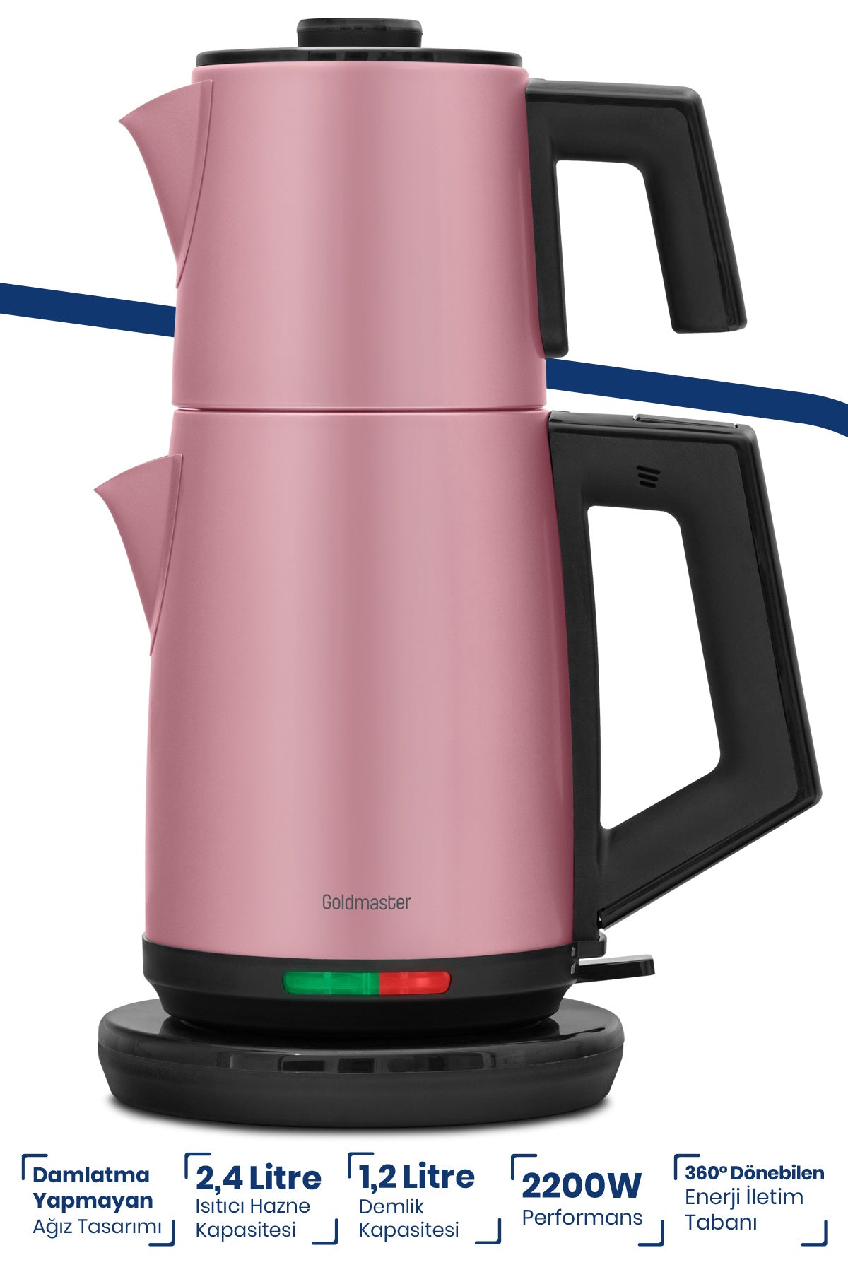 GoldMaster Acacia Pearl Pink XL 2200 Watt Patented Drip-Free Design Stainless Steel Tea Maker and Water Kettle - MALLTURK