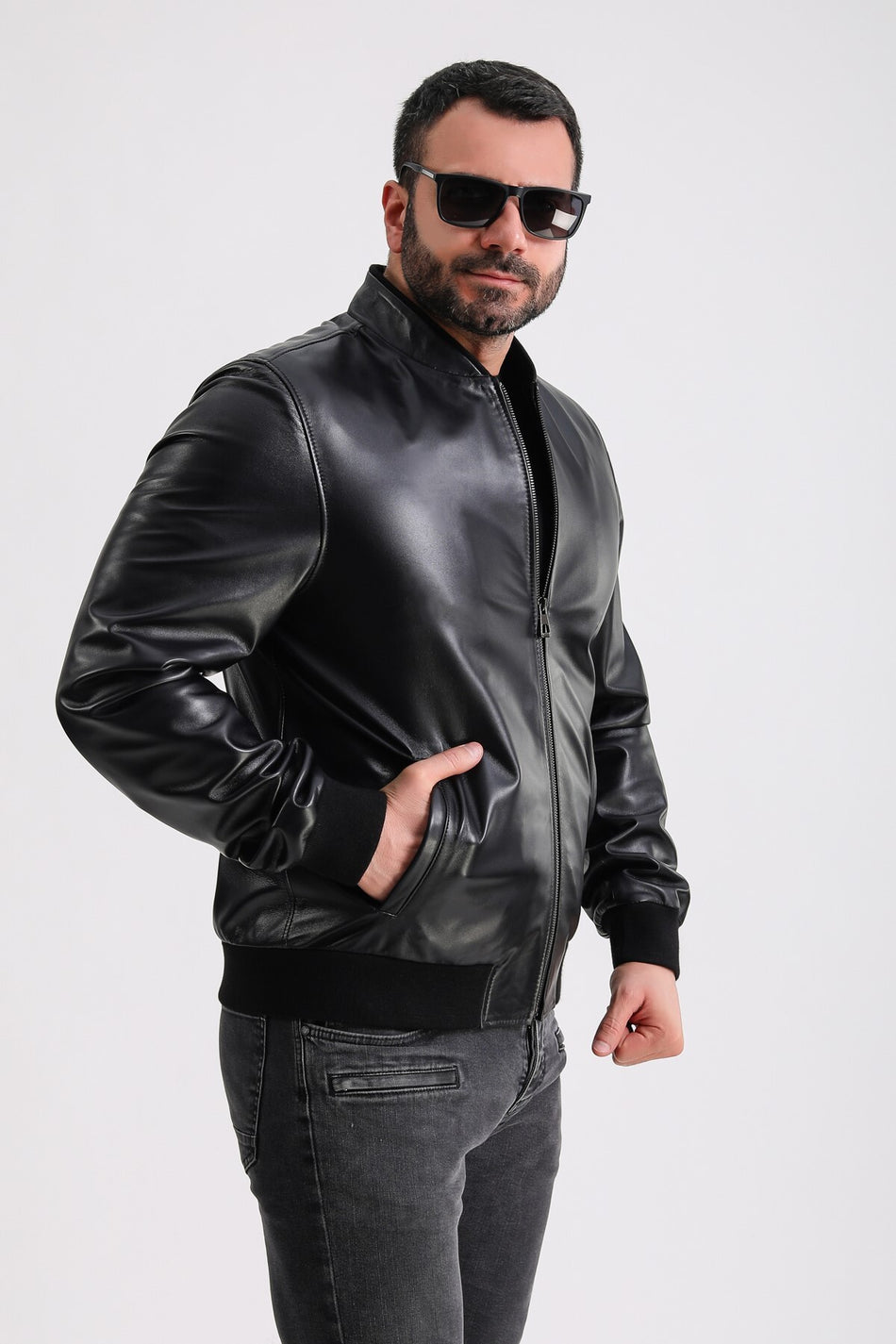 Veste universitaire en cuir végétal noir Leather Club