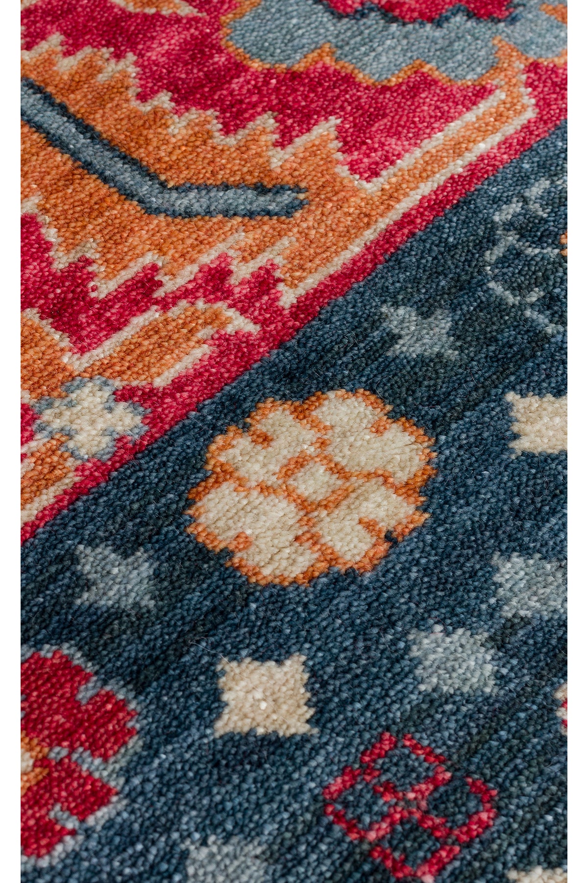 Vog Hali Efsun Handmade Navy Blue Lyocell Special Loom Modern Usak Patterned Fringed Living Room Carpet - MALLTURK