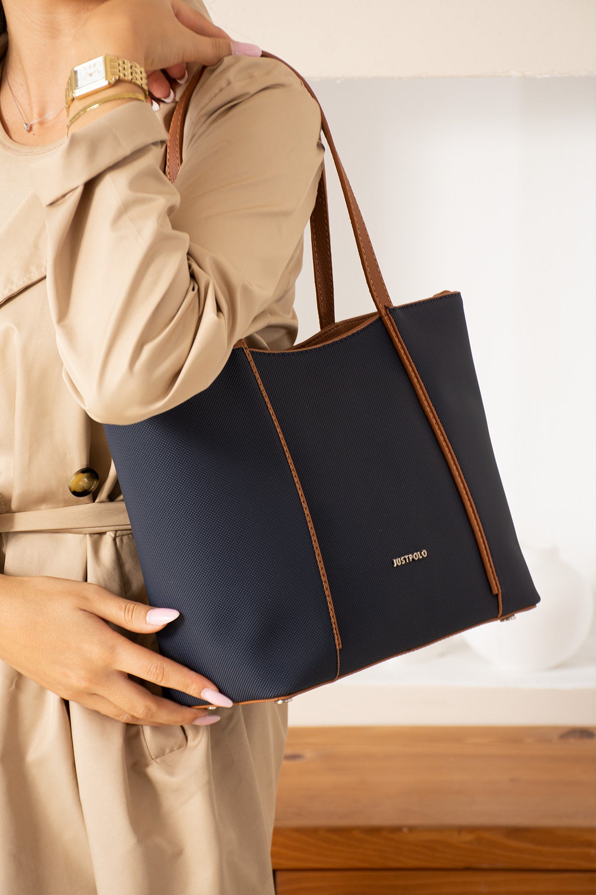 Just Polo Women's Hand and Shoulder Bag, New Season, Dimensions: Height: 24 cm, Width: 33 cm Dark Blue - MALLTURK