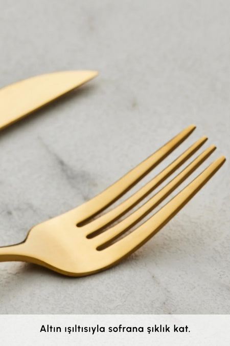 Karaca orion shiny gold 30 Piece 6 Place Setting Flatware Set - MALLTURK
