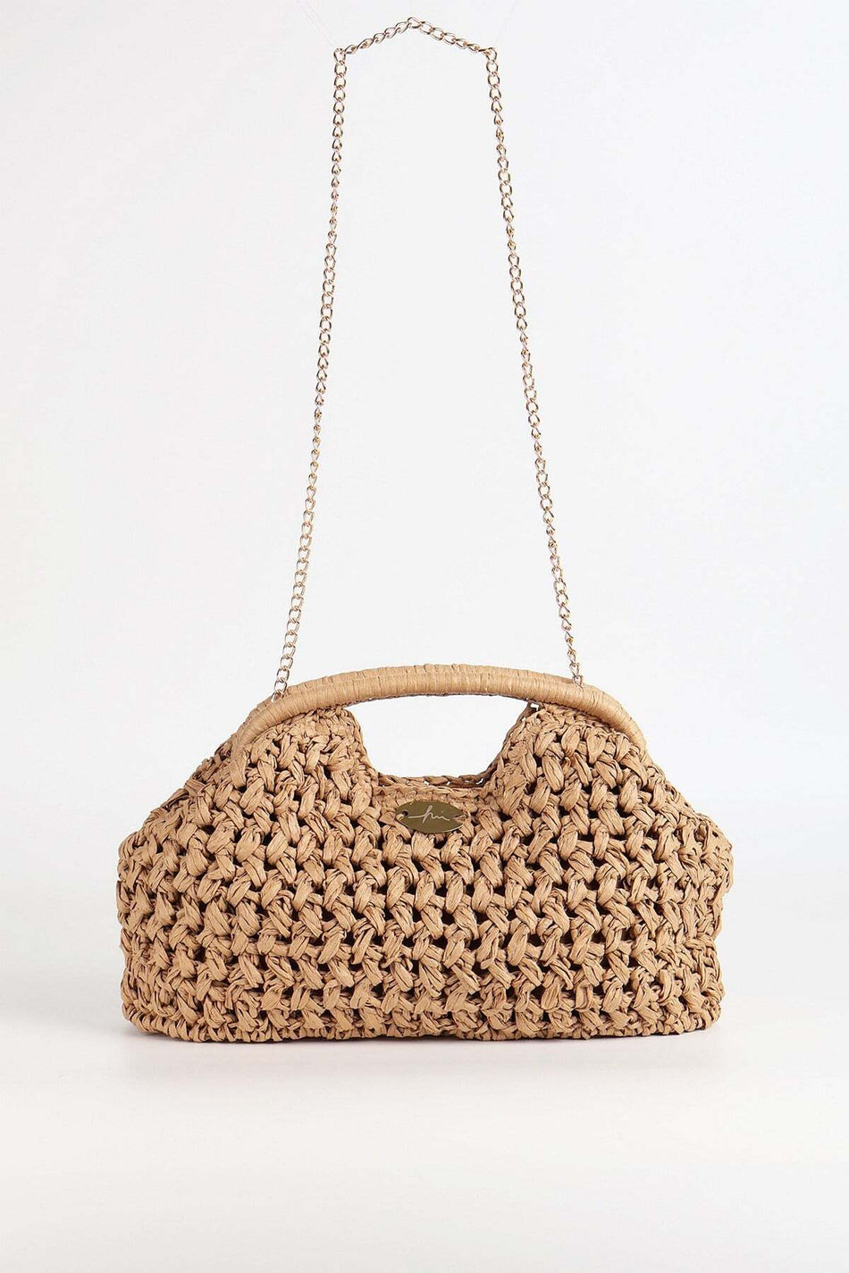 Hasema Chain Detail Camel Color Beach Handbag 1137