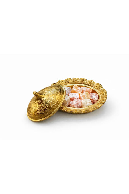ERASLAN COPPER GIFT Gold Colored Engraved Mini Turkish Delight Serving Bowl - MALLTURK