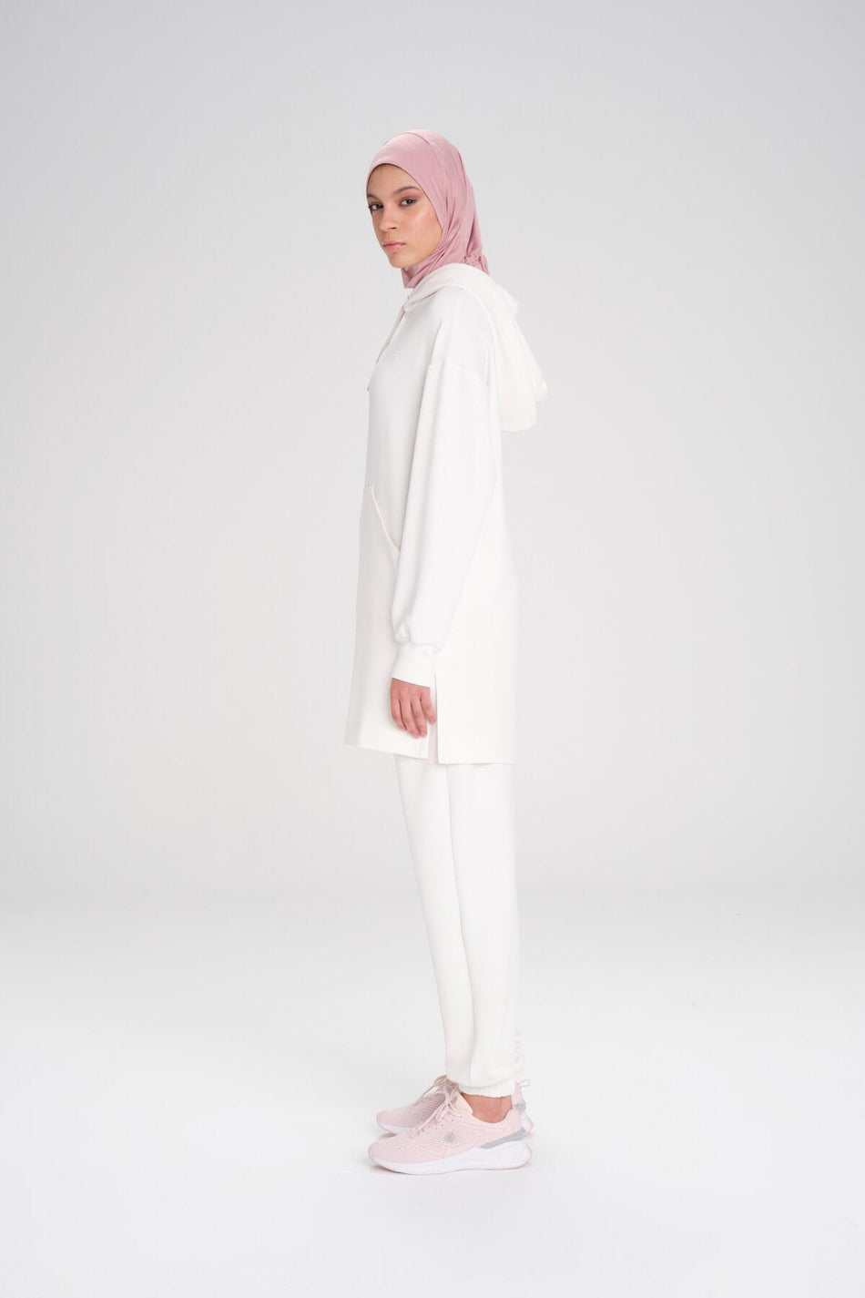 Hasema Soft Textured Hooded Ecru Basic Casual Sweatshirt ACT-13