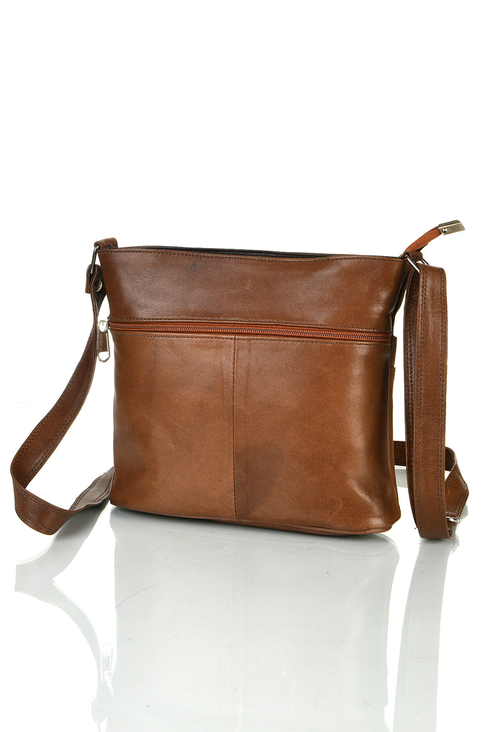 Fubileather Genuine Leather Multi-Compartment Shoulder Bag Brown