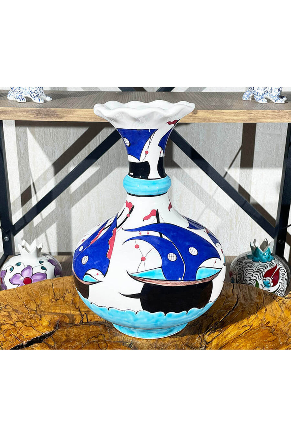 Cini Evi Galleon Patterned Iznik Tile Vase - MALLTURK