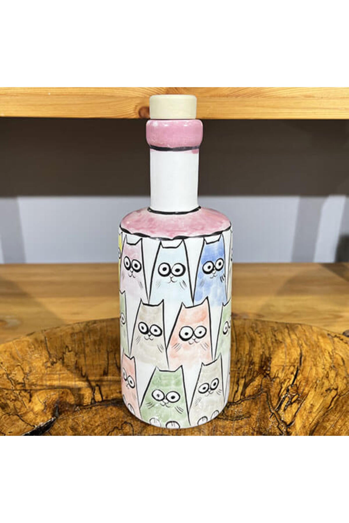 Cini Evi Sevimli Kedi Patterned Iznik Tile Oil Dispenser - MALLTURK