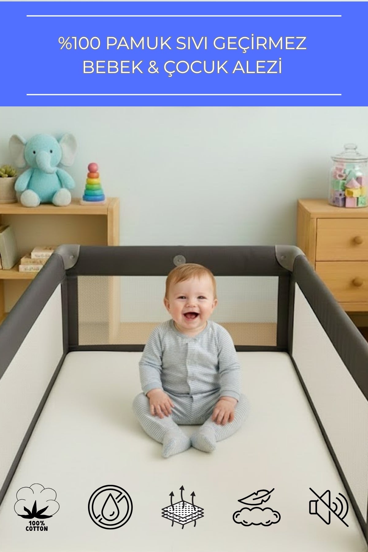 Semay Tekstil Waterproof Cotton Baby & Kids Mattress Protector - MALLTURK