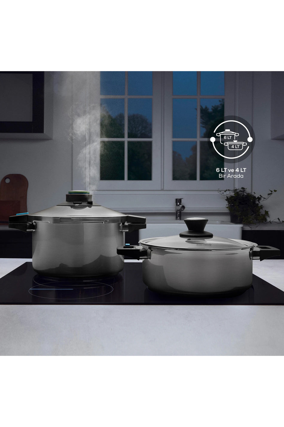 Karaca 6-Piece Locking System, Steel Body, induction Base Pressure Cooker Set 4+6 Lt - MALLTURK