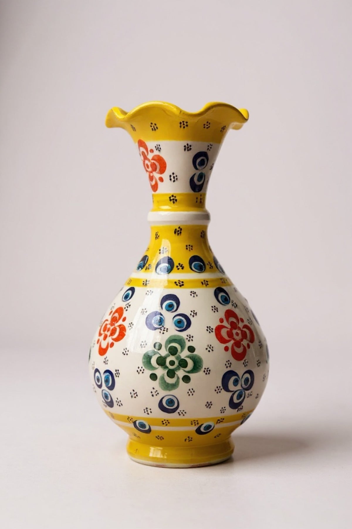 STORESZA Handmade Wheelwork 20cm Lace Fine Relief Ceramic Vase Yellow - MALLTURK