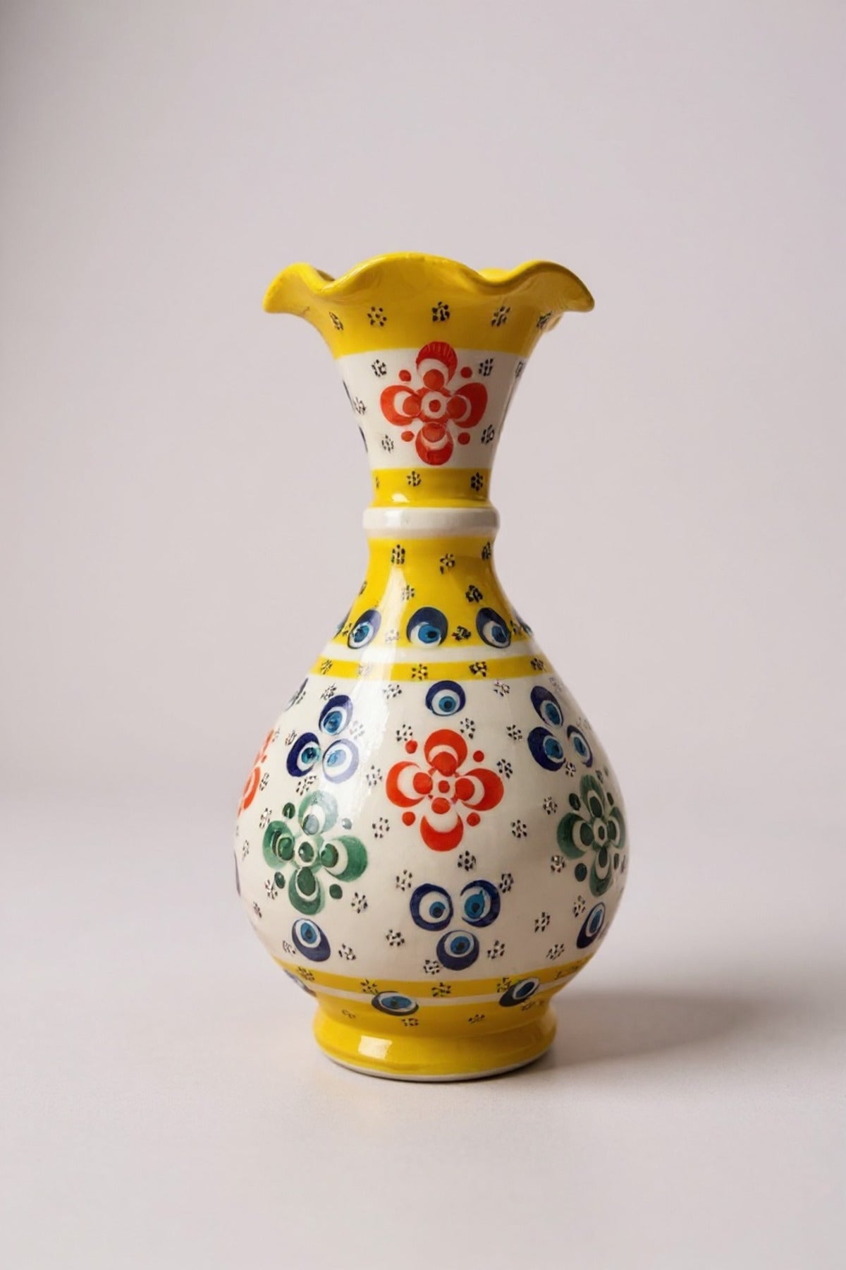 STORESZA Handmade Wheelwork 20cm Lace Fine Relief Ceramic Vase Yellow - MALLTURK