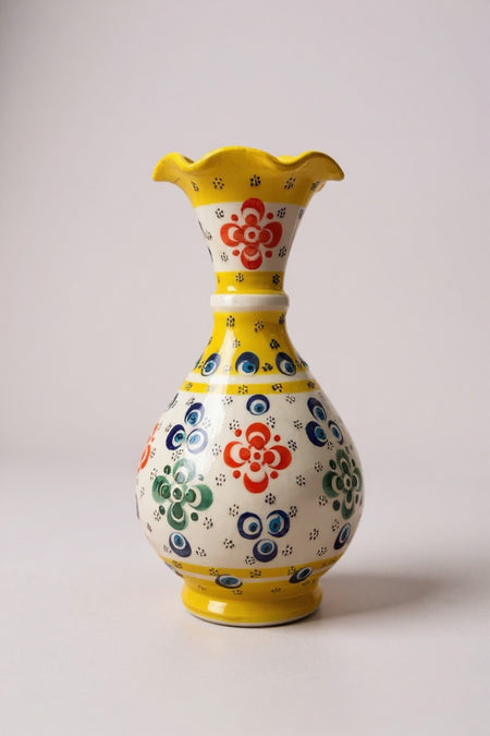 STORESZA Handmade Wheelwork 20cm Lace Fine Relief Ceramic Vase Yellow - MALLTURK