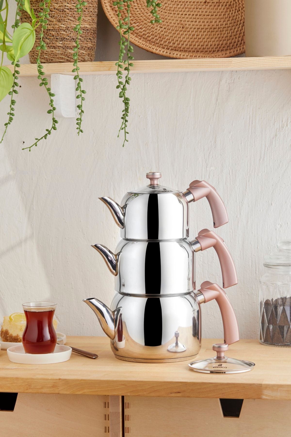 Karaca Tres 3-Piece Maxi Teapot Set with induction Base, Rosegold - MALLTURK