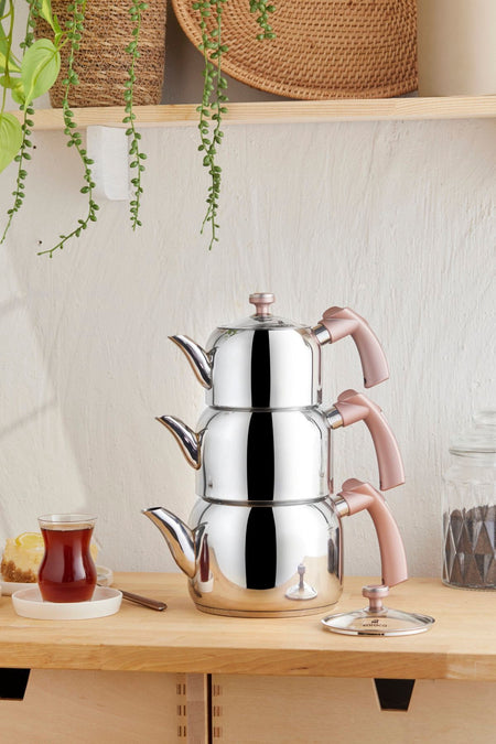 Karaca Tres 3-Piece Maxi Teapot Set with induction Base, Rosegold - MALLTURK