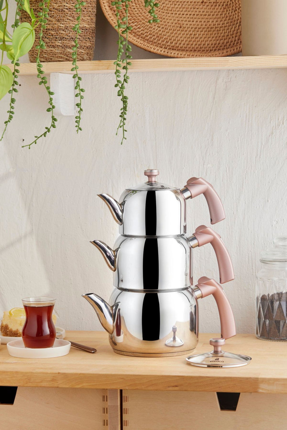 Karaca Tres 3-Piece Maxi Teapot Set with induction Base, Rosegold - MALLTURK