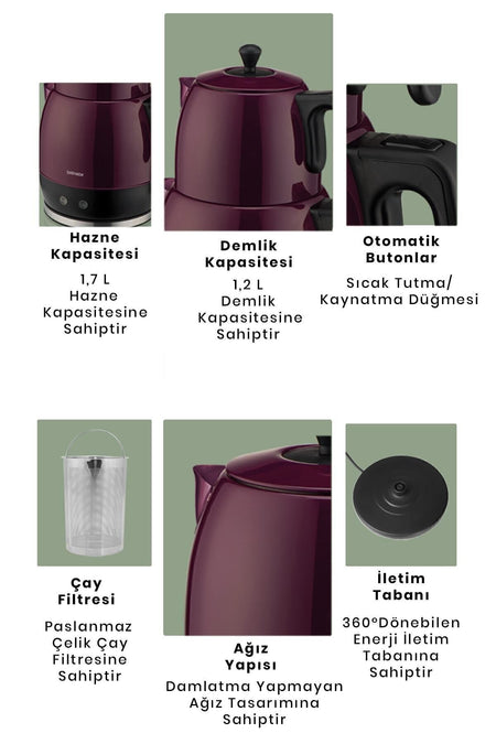 GoldMaster Bora 2200 Watt XL Stainless Steel Tea Maker and Water Kettle with Drip-Free Spout - MALLTURK
