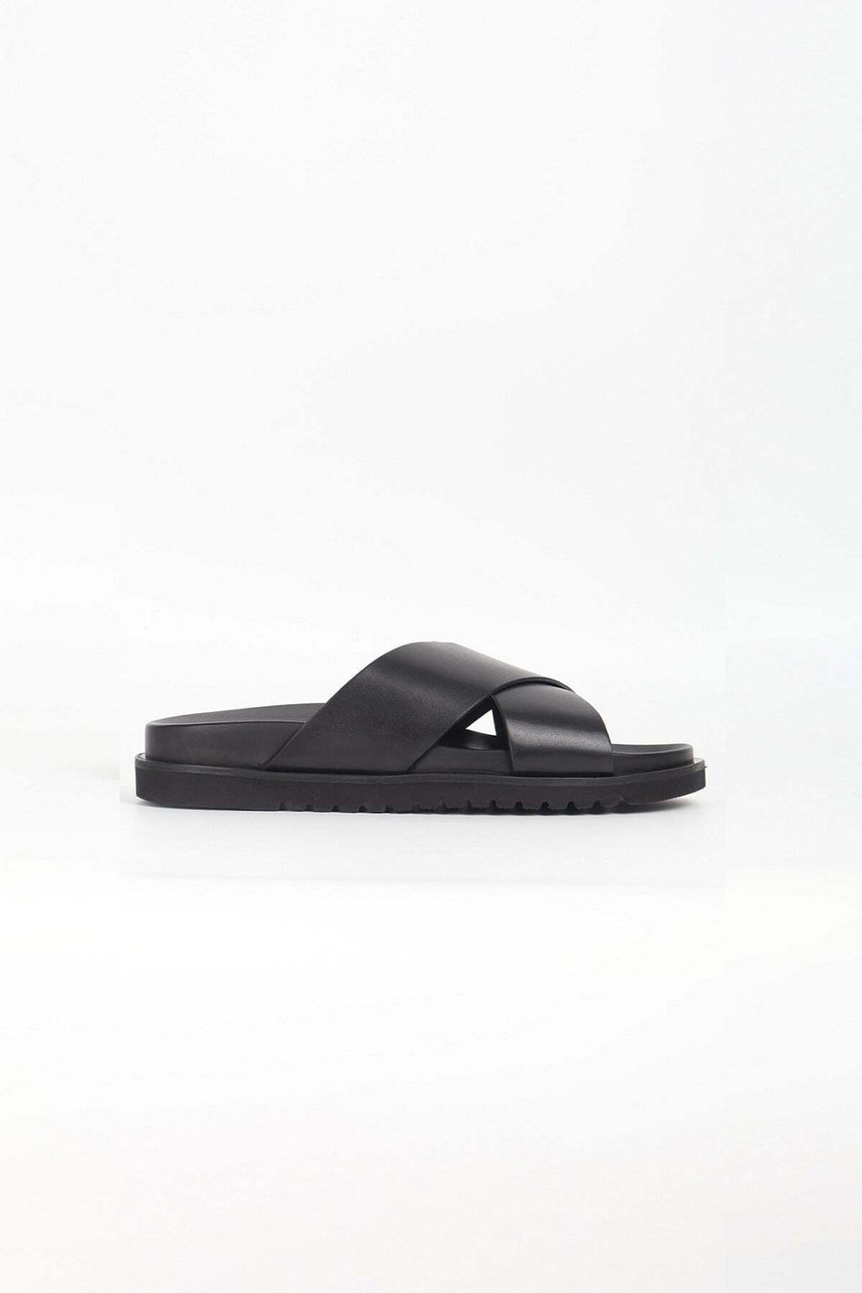Hasema Cross Strap Black Leather Men's Beach Slippers 2201-06