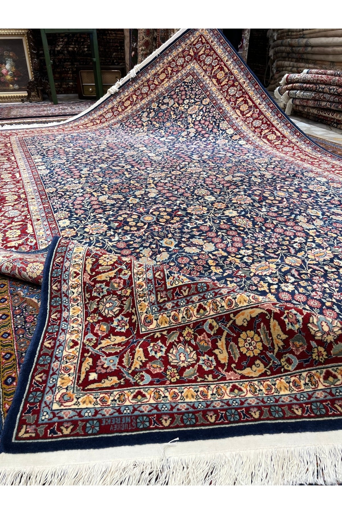 RD RAMAZAN DAG Hand Rug Art Hand-Woven Sumerbank Hereke Rug Signed Seven Mountains Flower Design Size 300x200. - MALLTURK