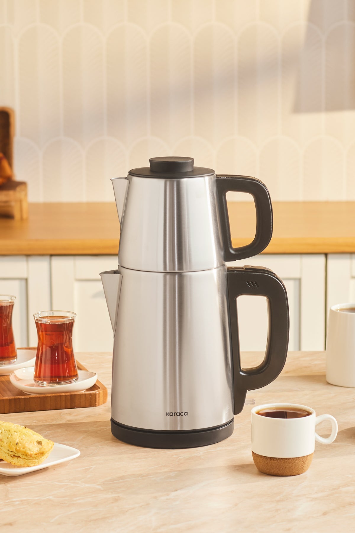 Karaca Tea Break 2 in 1 Stainless Steel Water Kettle Tea Maker inox Black - MALLTURK