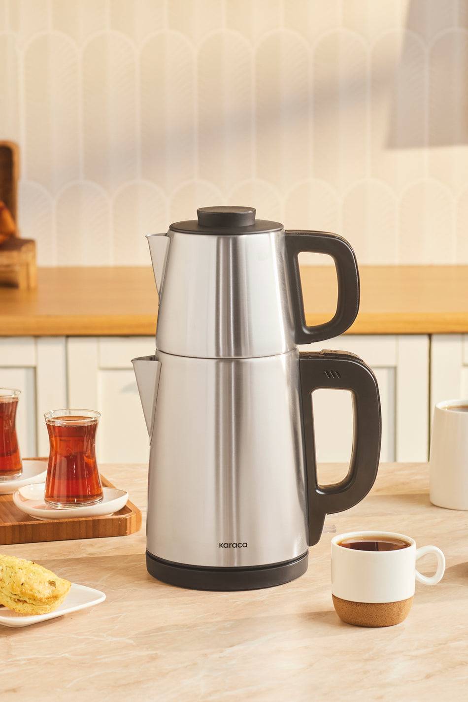 Karaca Tea Break 2 in 1 Stainless Steel Water Kettle Tea Maker inox Black - MALLTURK