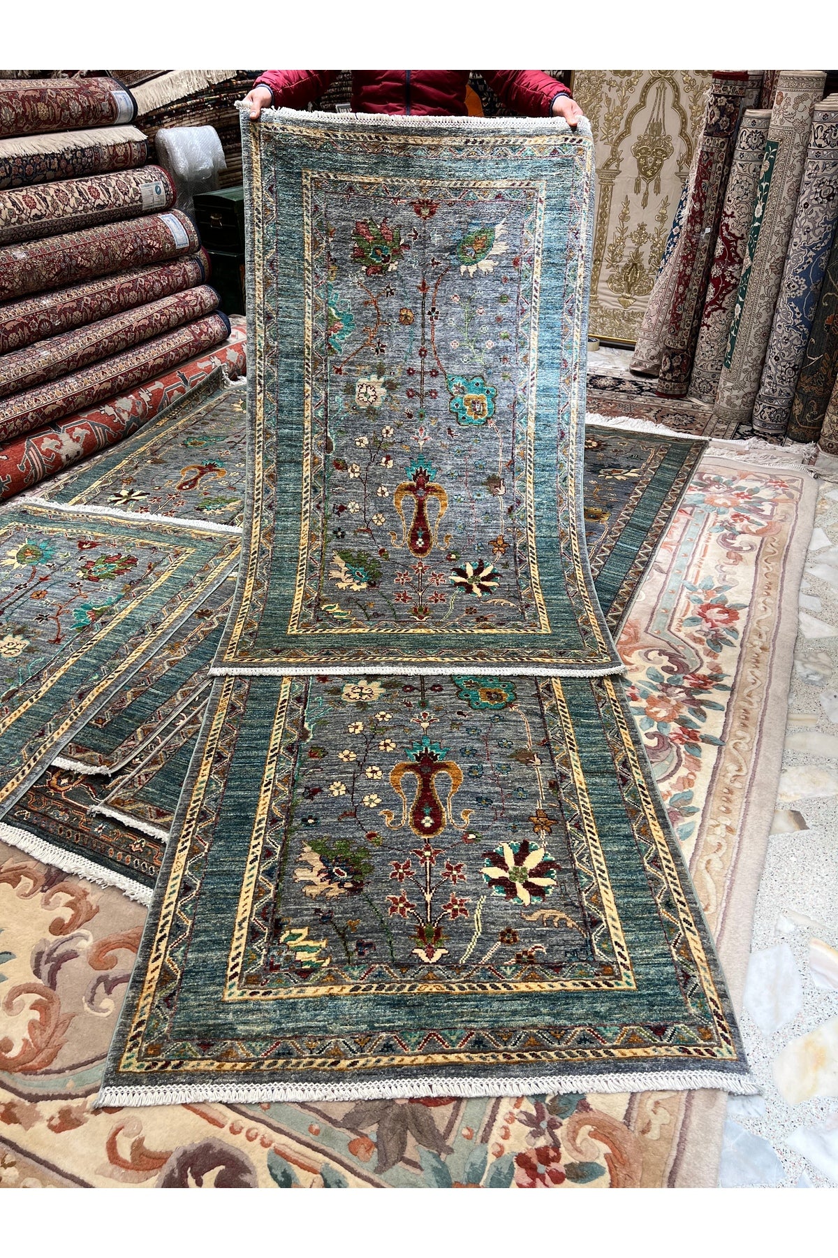 RD RAMAZAN DAG Hand Rug Art Hand-Woven Afgan Rug Iki Adet 1.70x100 and 1.70x100 - MALLTURK