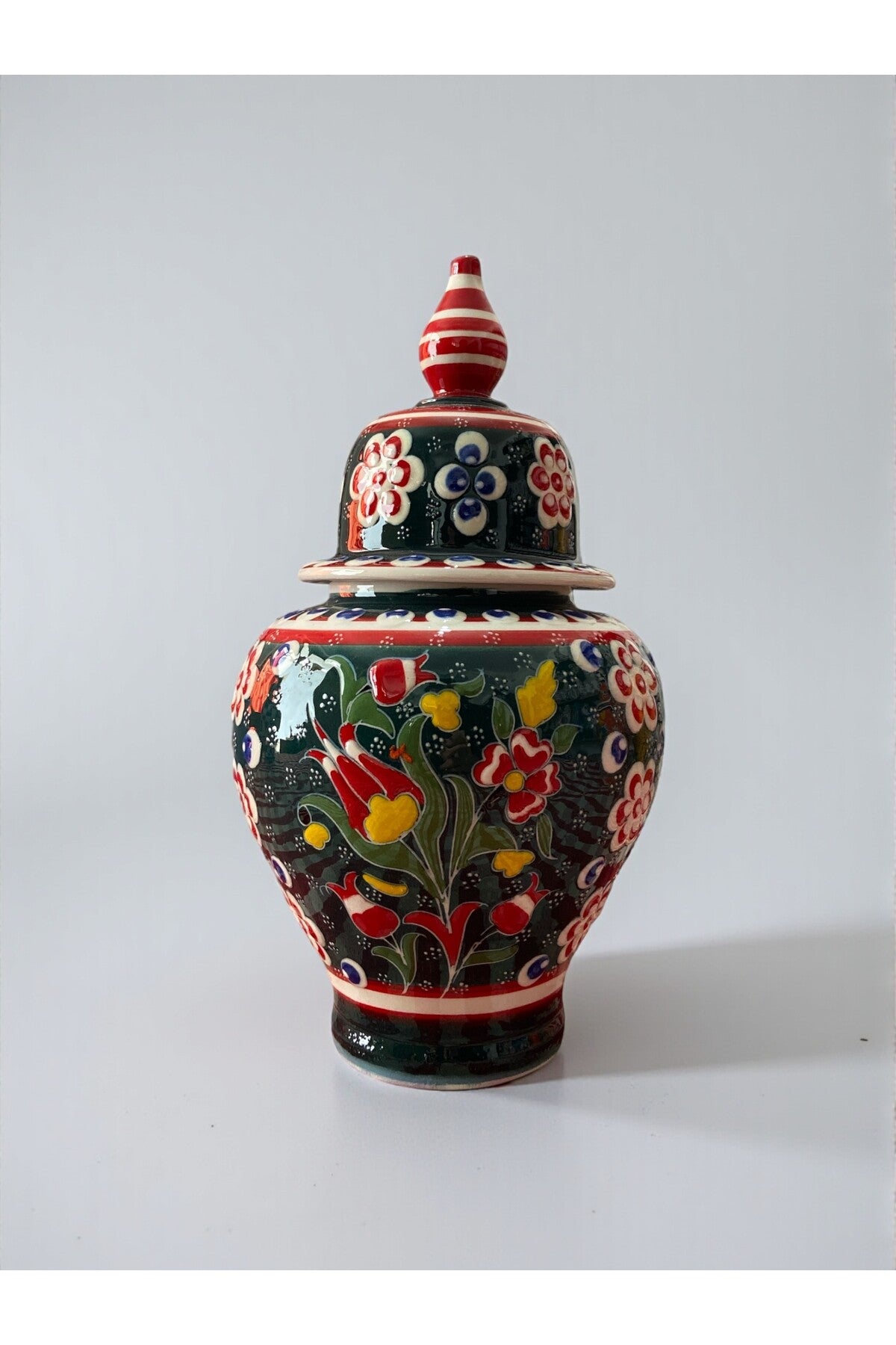 YOOS Handmade Green Wheelwork 25cm Kutahya Ceramic Shah Cube Ceramic Vase - MALLTURK