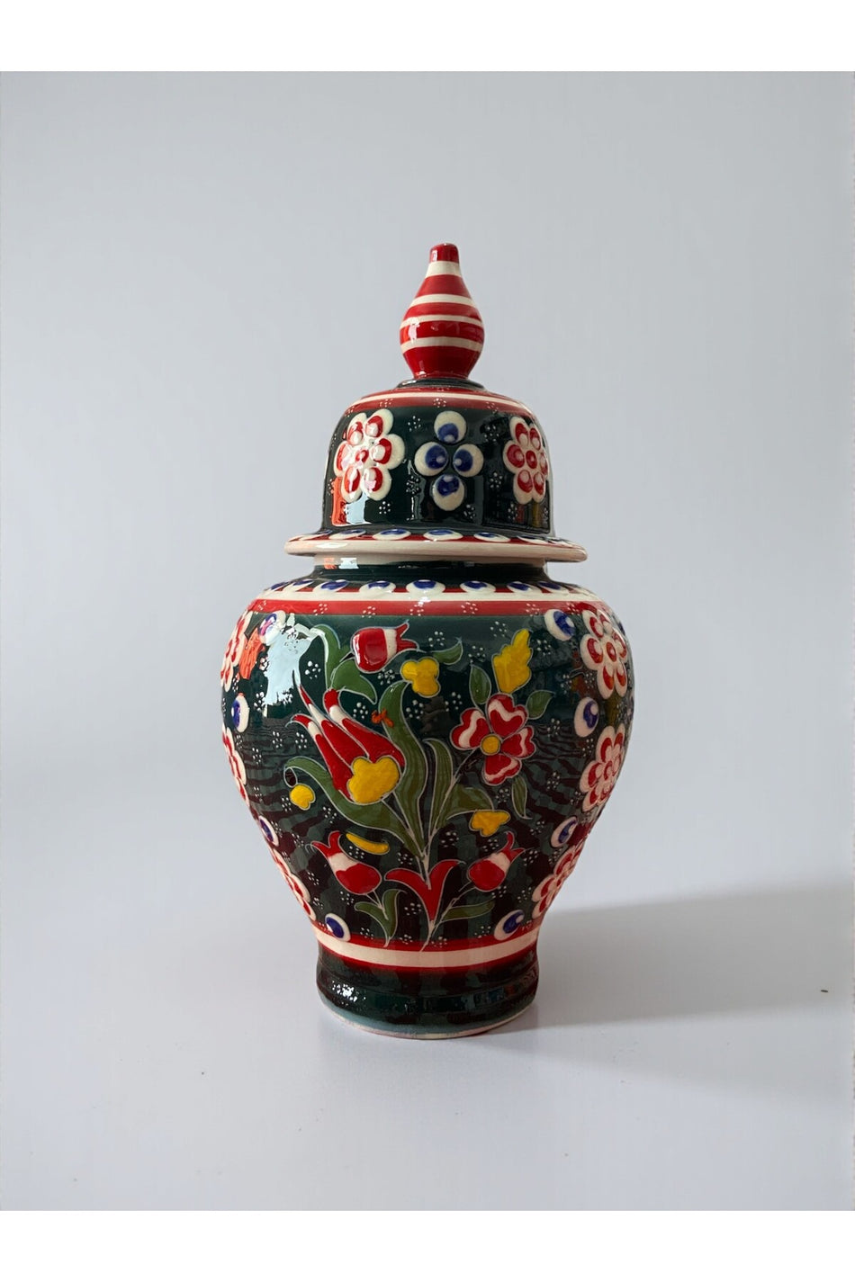 YOOS Handmade Green Wheelwork 25cm Kutahya Ceramic Shah Cube Ceramic Vase - MALLTURK