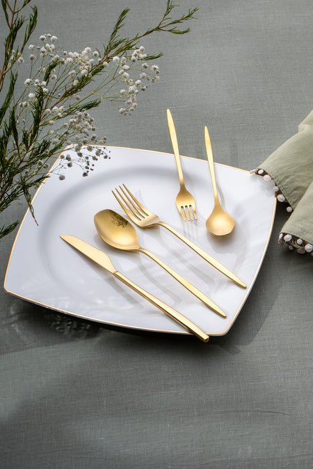Emsan alisa 30 Piece 6 Place Setting parlak gold Boxed Flatware Set - MALLTURK