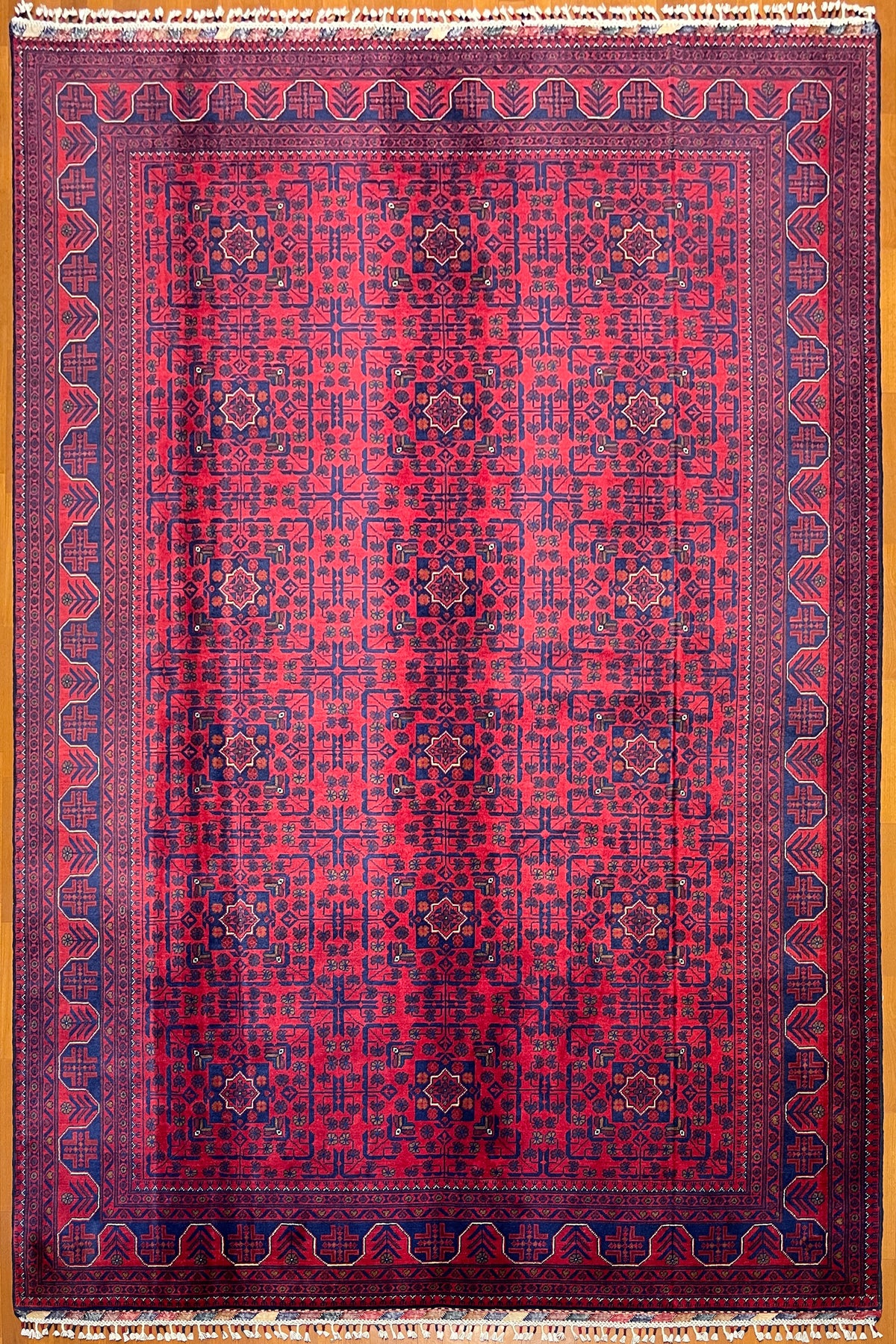 Afghan Rug 6 Meter Red Hand-Woven 100% Wool Handicraft ile Harika Yildiz Pattern