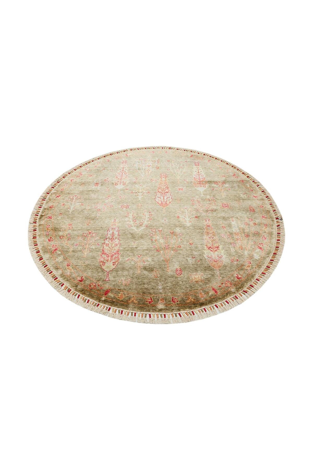 ZARA ZR 08 GREEN AUTUMN Q Eko Hali with Authentic Pattern, Special Non-Shedding and Easy-to-Clean, Made of Tencel. - MALLTURK