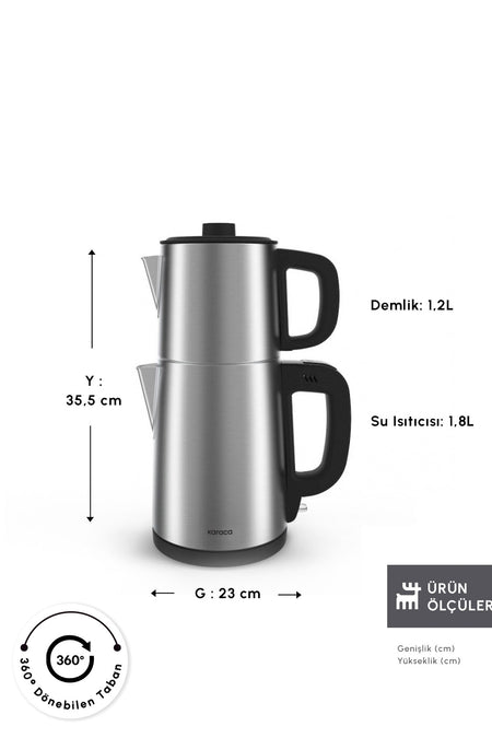 Karaca TeaBig XL 2-in-1 Stainless Steel Tea Maker and Water Kettle with 35 Tea Cup Capacity (inox) - MALLTURK