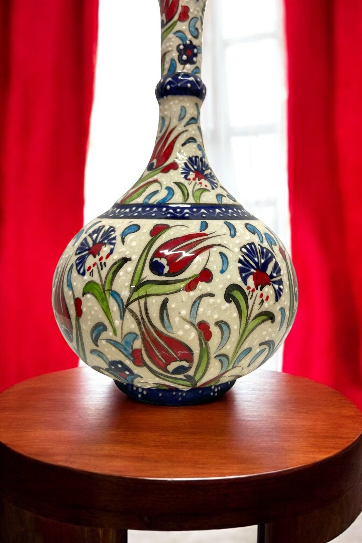 STORESZA Handmade 30cm Kutahya Teardrop Ceramic Vase - Blue - MALLTURK