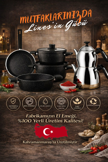 Lines Maya 7 Piece Granite Cookware Set Altin Kulp Nonstick Kaplama Cookware Set Modern Tasarim - MALLTURK