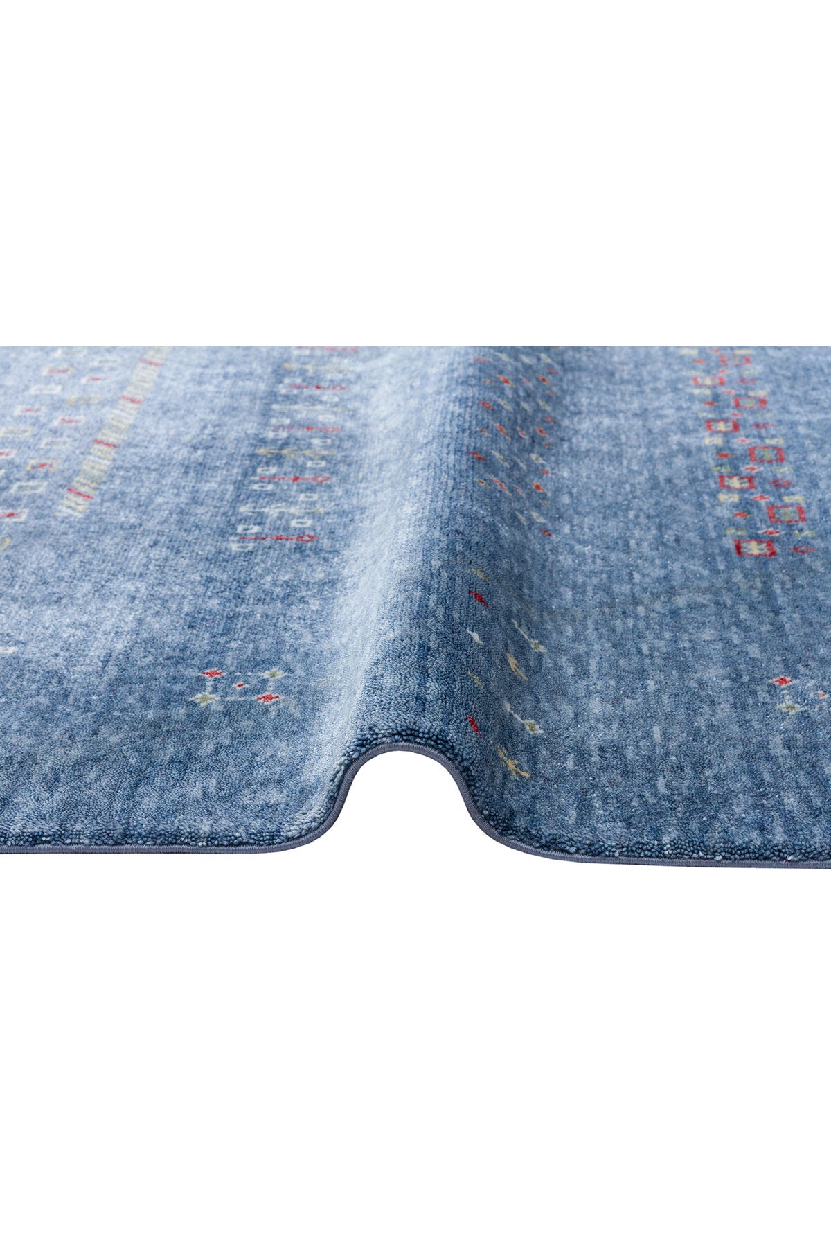 Vog Hali Efsun Handmade Blue Lyocell Special Loom Modern Usak Patterned Fringed Living Room Carpet - MALLTURK