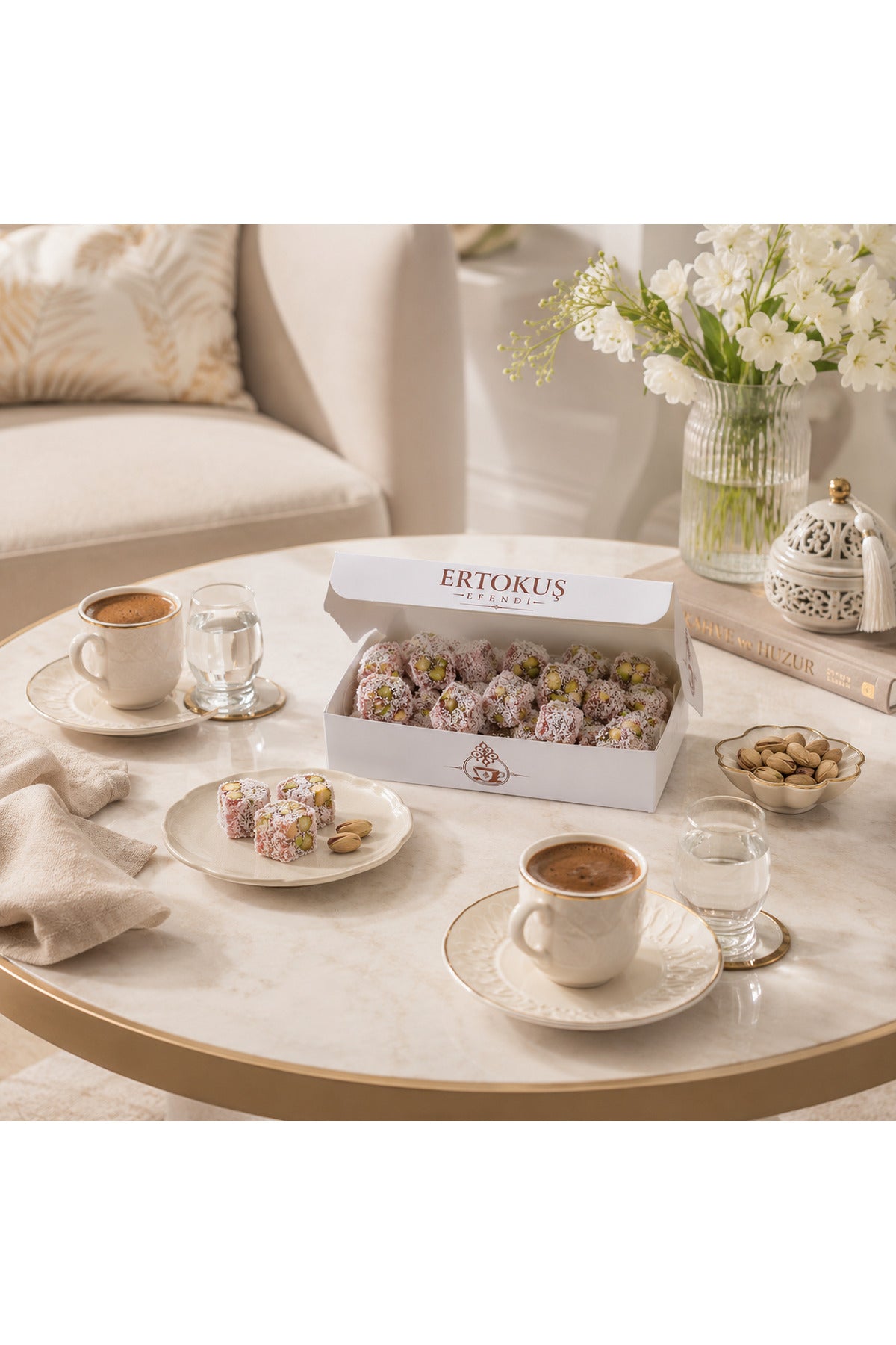 Ertokus Efendi isparta dogal Rose Flavored Extra Pistachio Turkish Delight 250 g Double Roasted 100 seker pancari - MALLTURK
