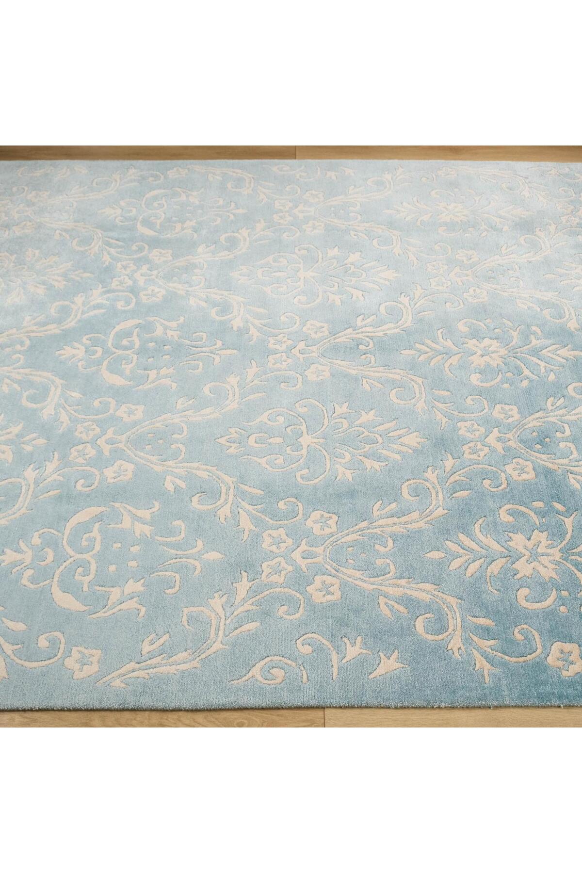 Halicizade Fiber Serisi Damask Pattern Hand-Woven Rug-fiber Blue Beige