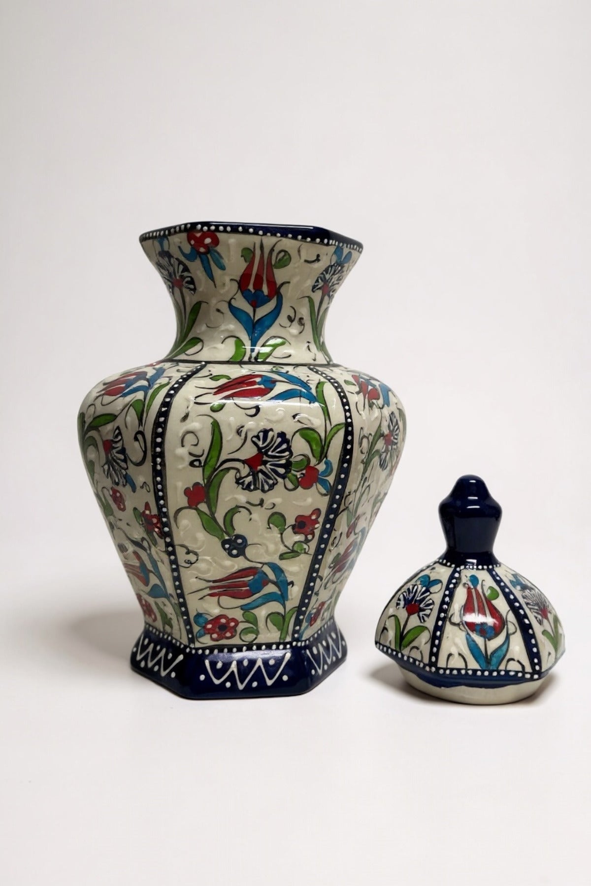 STORESZA Handmade 30cm Sable Craft Hexagonal Cube Ceramic Vase Blue - MALLTURK