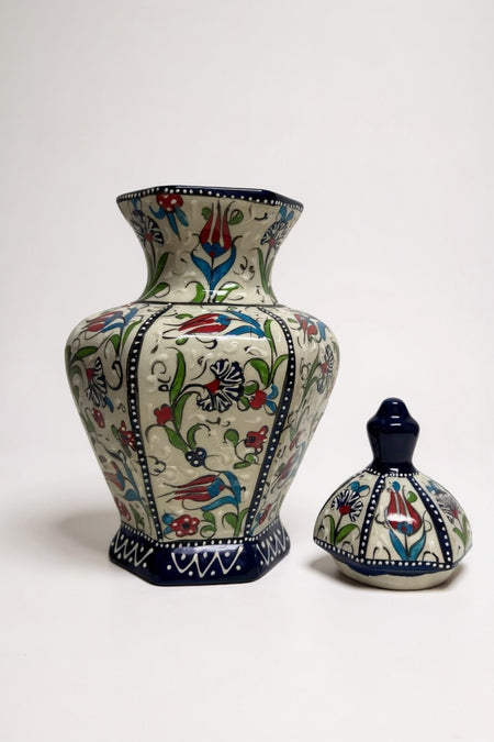 STORESZA Handmade 30cm Sable Craft Hexagonal Cube Ceramic Vase Blue - MALLTURK