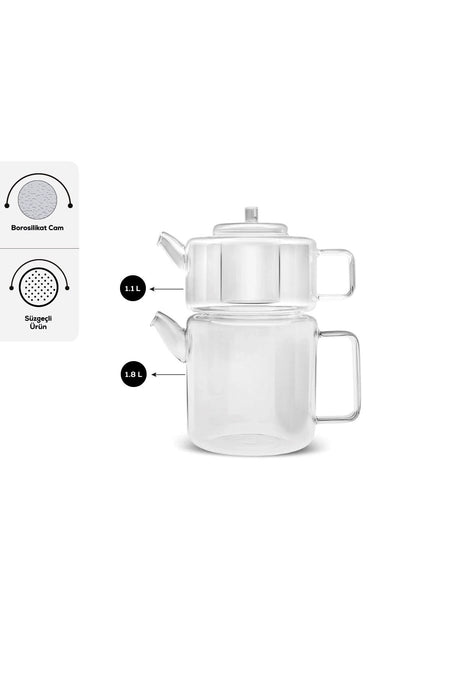 Karaca Flat Borosilicate Glass Midi Teapot - MALLTURK