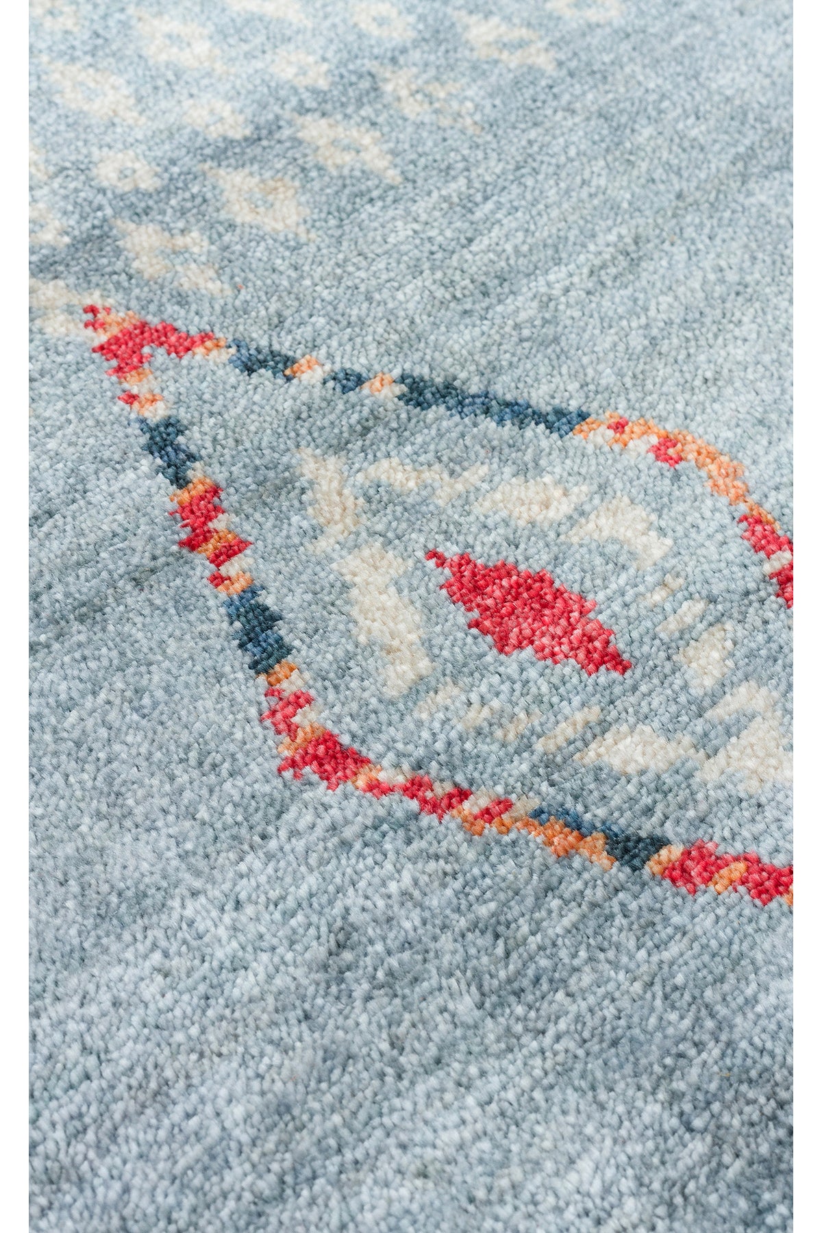 Vog Hali Efsun Handmade Blue Ethnic Patterned Lyocell Special Loom Usak Design Fringed Living Room Carpet - MALLTURK