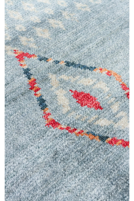 Vog Hali Efsun Handmade Blue Ethnic Patterned Lyocell Special Loom Usak Design Fringed Living Room Carpet - MALLTURK